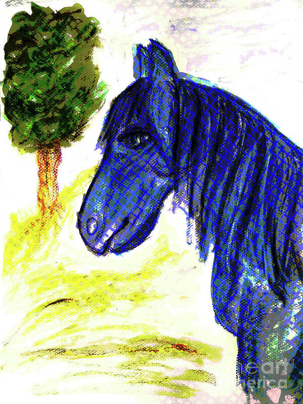 Horse Art Print featuring the mixed media Blue Horse by Mimulux Patricia No