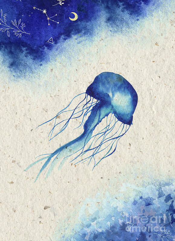 Blue Jellyfish Art Print featuring the painting Blue Jellyfish by Garden Of Delights