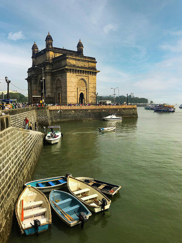 Boats Art Print featuring the photograph Boats at the Gateway of India by Christine Ley