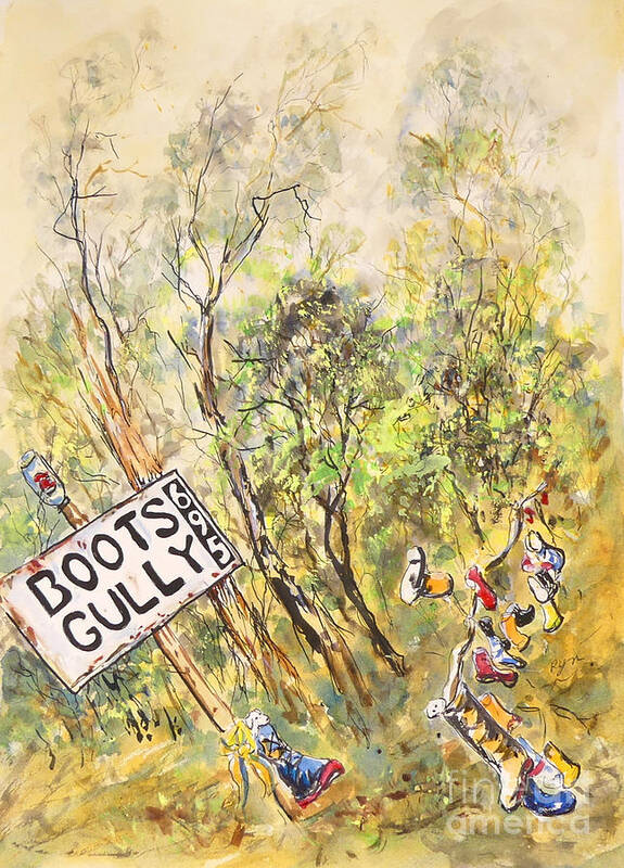 Boots Gully Art Print featuring the painting Boots Gully, near Daylesford, Central Victoria. by Ryn Shell