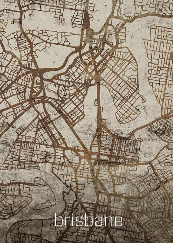 Brisbane Australia Vintage City Street Map on Cement Background Art Print by Turnpike - Instaprints