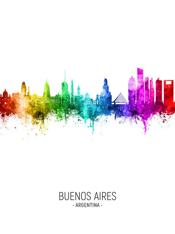Buenos Aires Art Print featuring the digital art Buenos Aires Argentina Skyline #94 by Michael Tompsett
