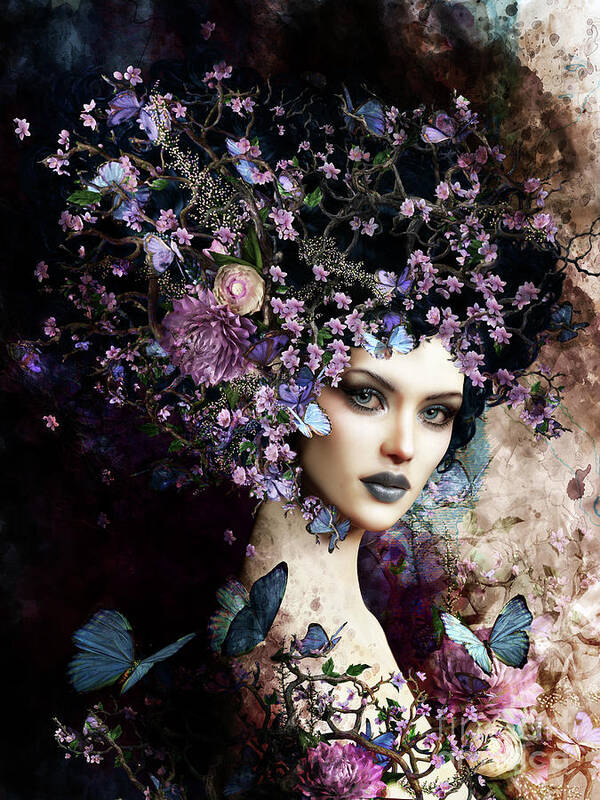 Butterfly Art Print featuring the digital art Butterflies and Blossoms by Shanina Conway