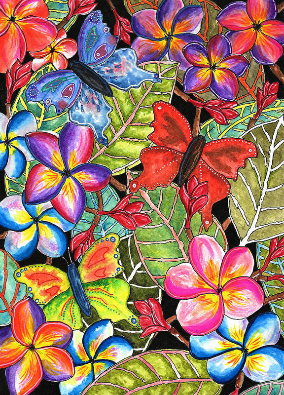 Butterfly Art Print featuring the painting Butterflies and Plumeria by Gemma Reece-Holloway