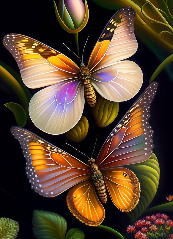 Illustration Art Print featuring the digital art Butterflies by Lori Hutchison