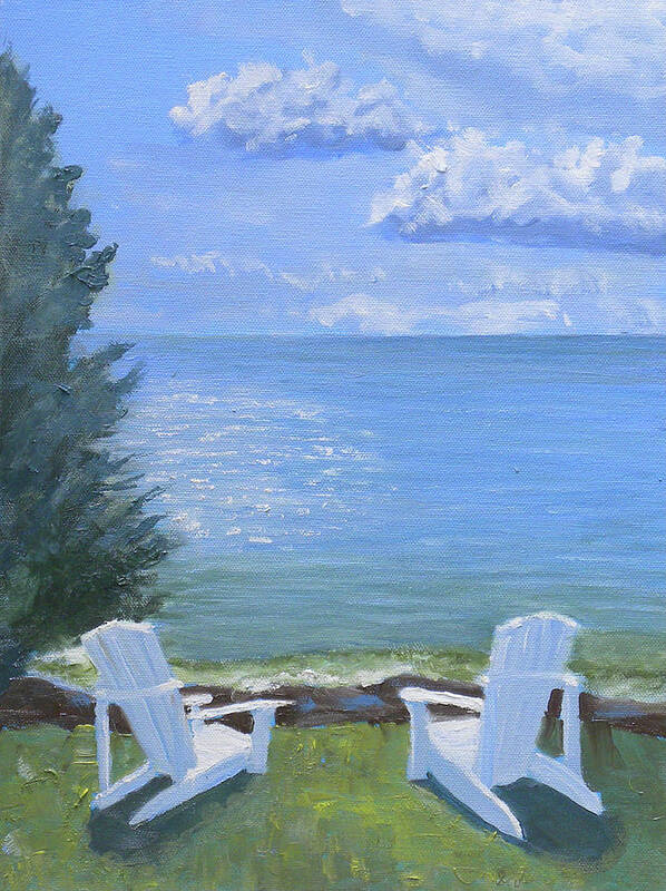 Sea Ocean Seascape Maine Peaceful Relax Art Print featuring the painting By the sea by Scott W White