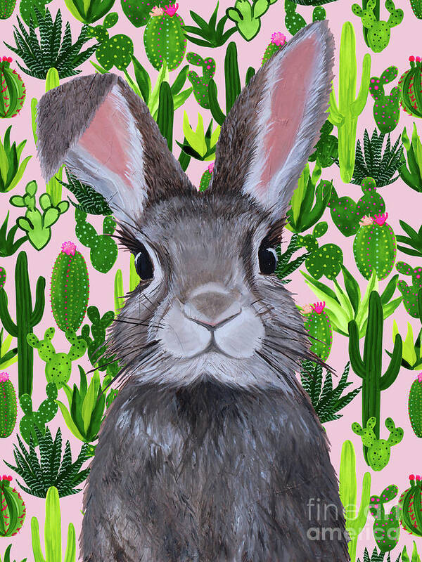 Cacti Art Print featuring the painting Cacti Cotton Tail by Ashley Lane