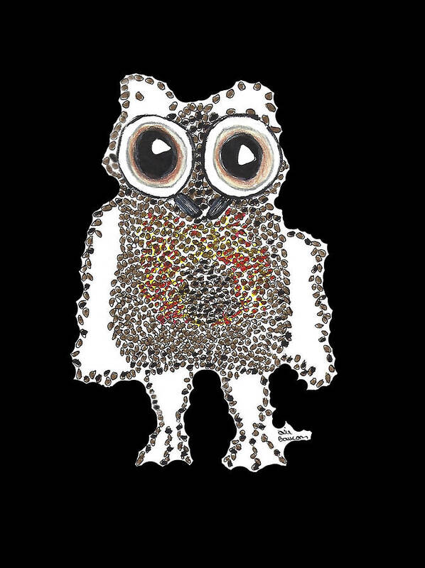 Owl Art Print featuring the drawing Caffeinated Owl with Transparent Background by Ali Baucom