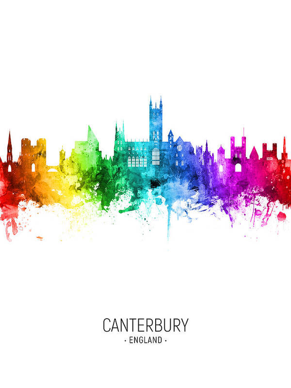 Canterbury Art Print featuring the digital art Canterbury England Skyline #47 by Michael Tompsett