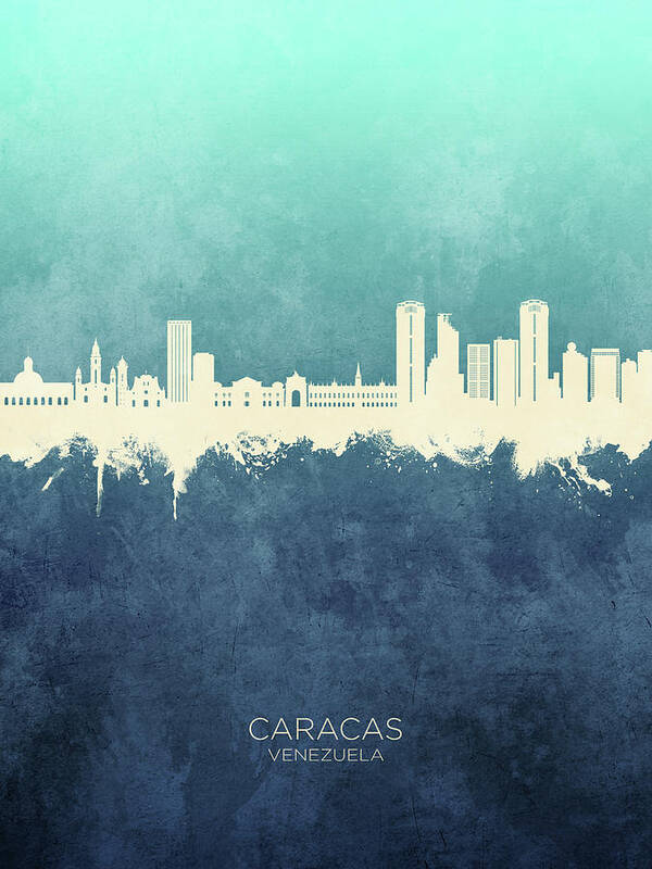 Caracas Art Print featuring the digital art Caracas Venezuela Skyline #93 by Michael Tompsett