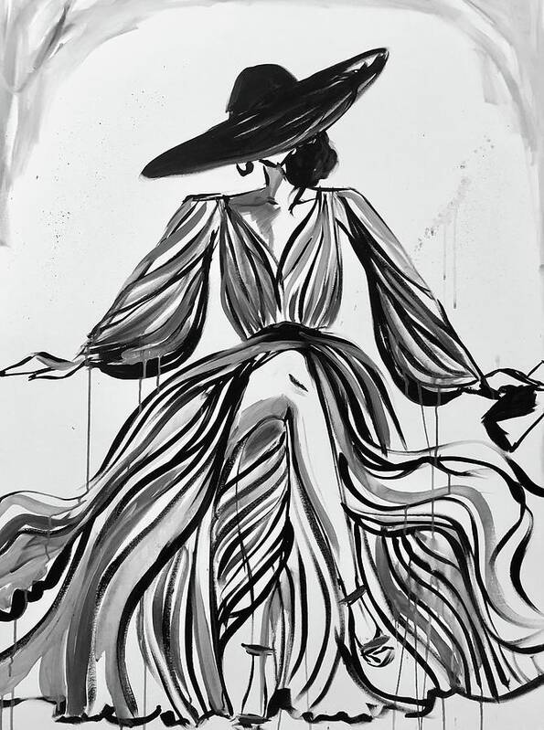 Fashion Glamour Black And White Dress Met Gala Derby Acrylic Painting Women Woman Empowerment Abstract Modern Art Print featuring the painting Chloe by Meredith Palmer