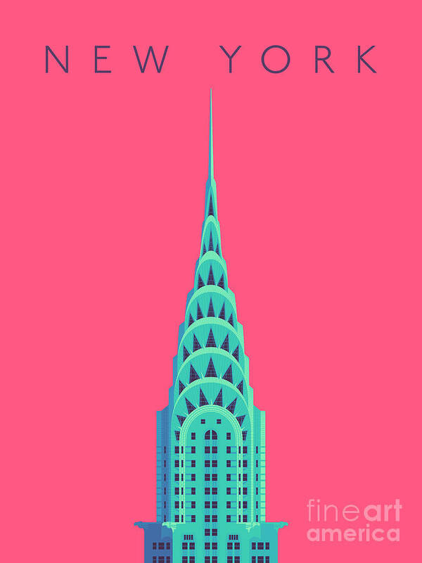 Chrysler Art Print featuring the digital art Chrysler Building Minimal - Text Red by Organic Synthesis