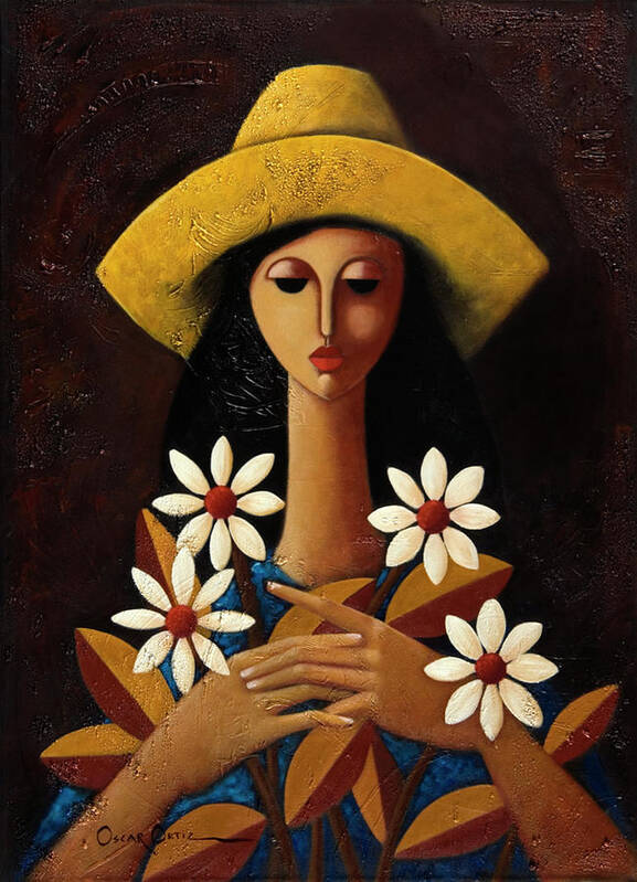 Puerto Rico Art Print featuring the painting Cinco Margaritas by Oscar Ortiz