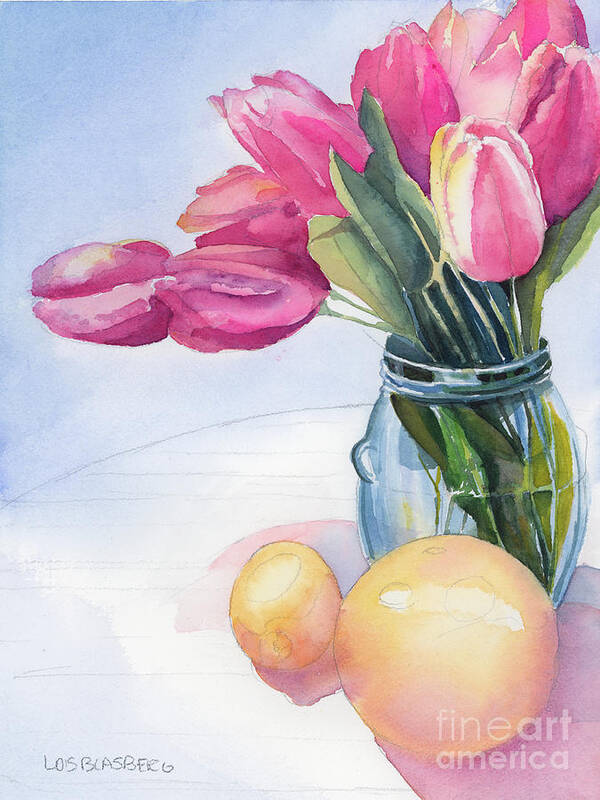 Citrus Art Print featuring the painting Citrus and Tulip by Lois Blasberg