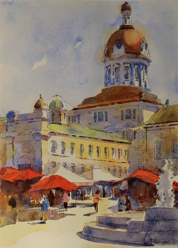 Summer Art Print featuring the painting City Hall with Red Tents by David Gilmore
