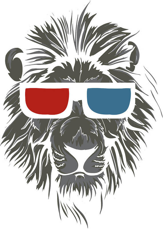 Lion Art Print featuring the digital art Cool Lion in 3D Glasses by Jacob Zelazny