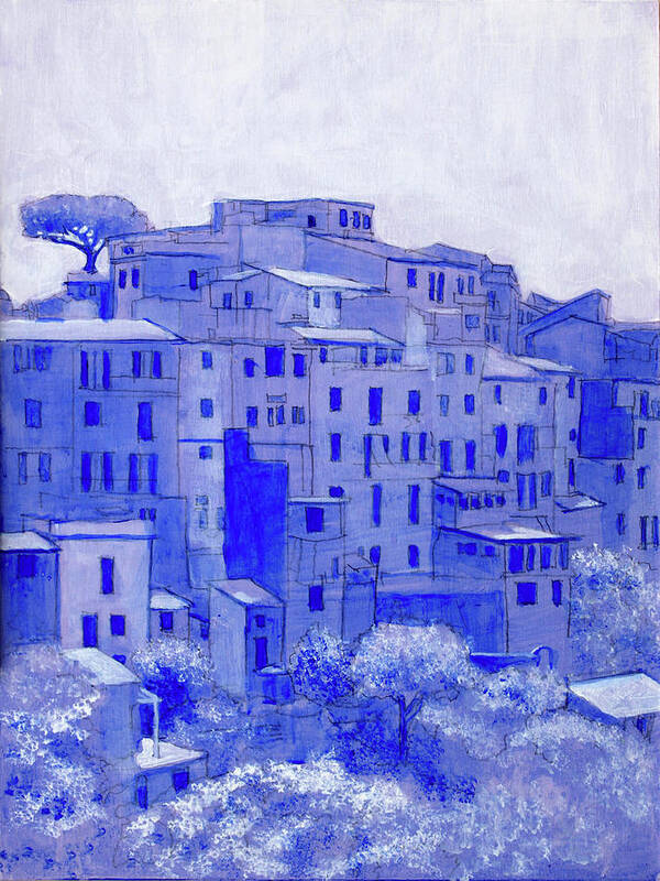 Apartments In Italy Art Print featuring the drawing Corniglia della Cinque Terre by David Zimmerman
