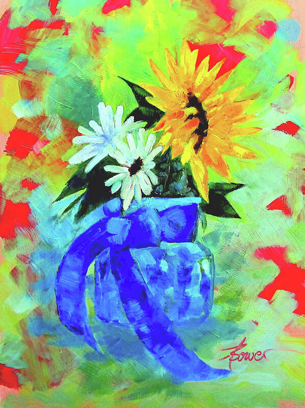 Flowers Art Print featuring the painting Counting Flowers On the Wall by Adele Bower