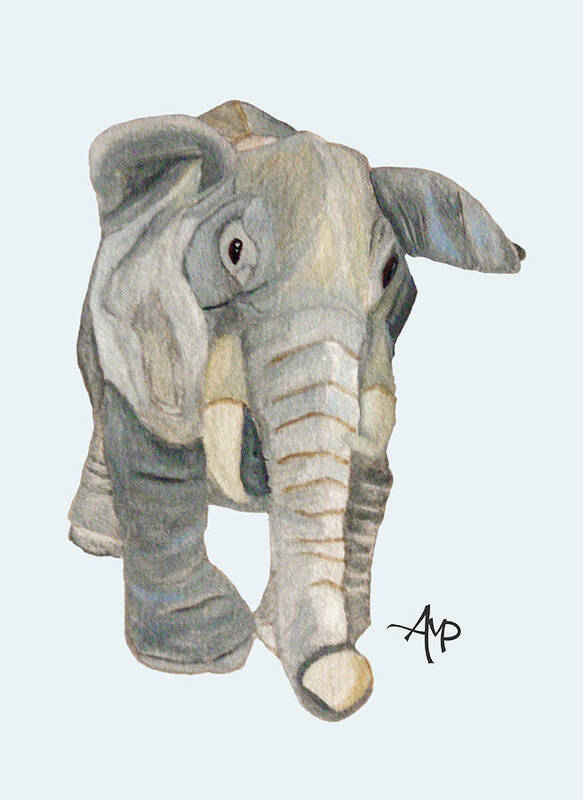 Elephant Art Print featuring the painting Cuddly Elephant by Angeles M Pomata