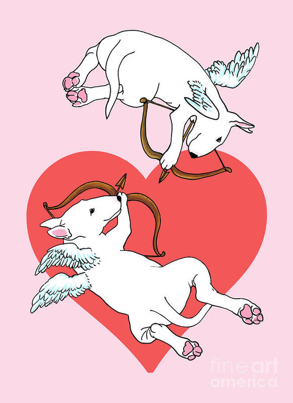Cupid Art Print featuring the drawing Cupid Bull Terriers by Jindra Noewi