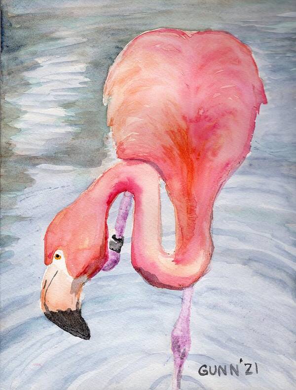 Flamingo Art Print featuring the painting Curious Flamingo by Katrina Gunn