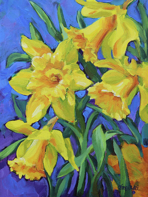 Daffodils Art Print featuring the painting Daffodils - Colorful Spring Flowers by Karen Ilari