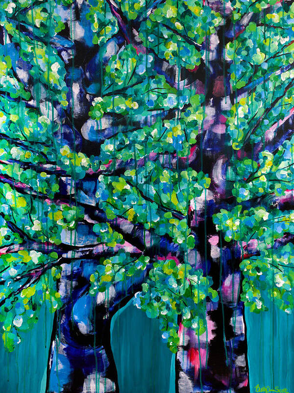 Trees Art Print featuring the painting Dancing in the Rain by Beth Ann Scott