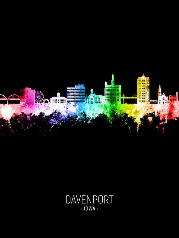 Davenport Art Print featuring the digital art Davenport Iowa Skyline #24 by Michael Tompsett