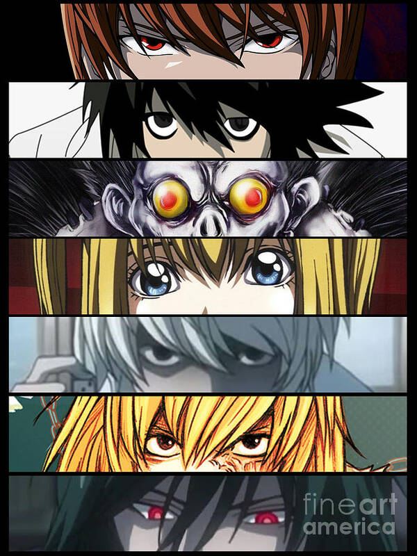 Death Note Eyes Main Characters Art Print by Fantasy Anime - Fine Art  America