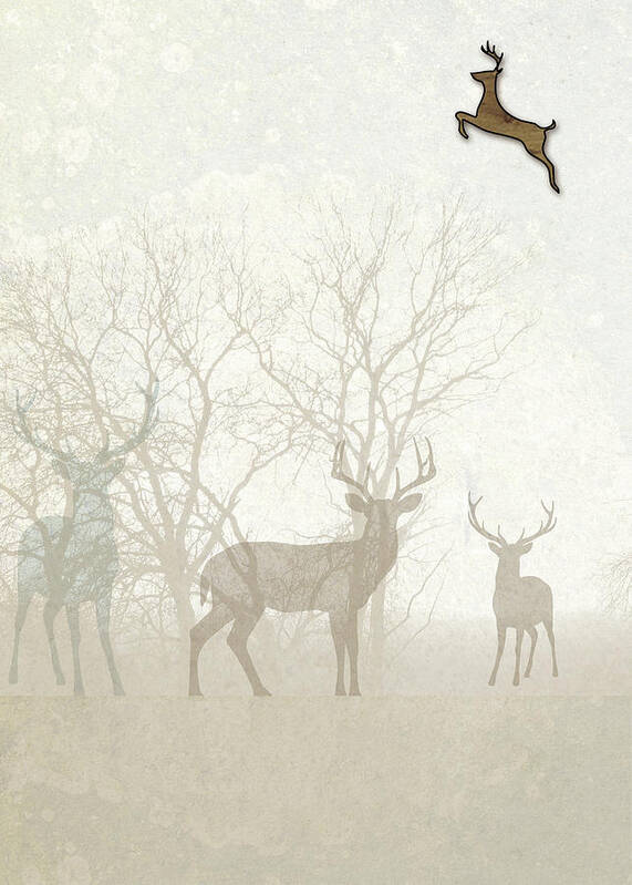 Deer Art Print featuring the digital art Deer in the Fog by Doreen Erhardt