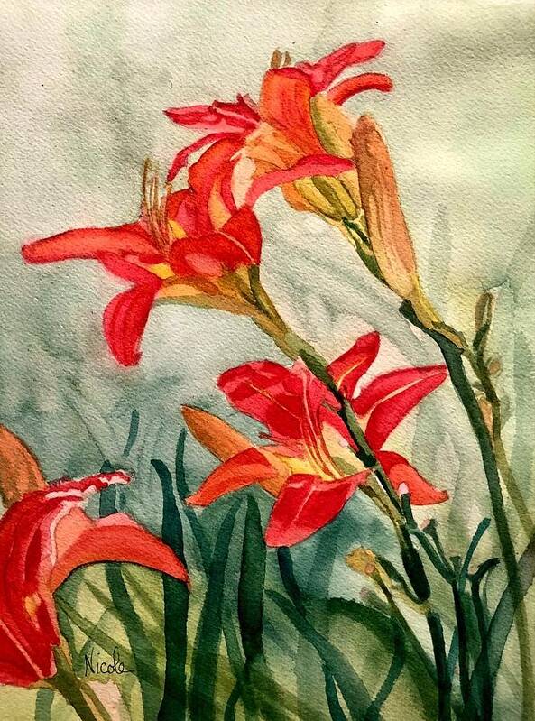 Daylily Art Print featuring the painting Ditch Lilies by Nicole Curreri