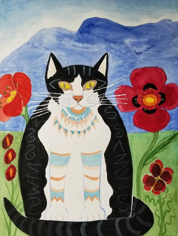 Watercolor Art Print featuring the painting Diwali Tux Cat by Vera Smith
