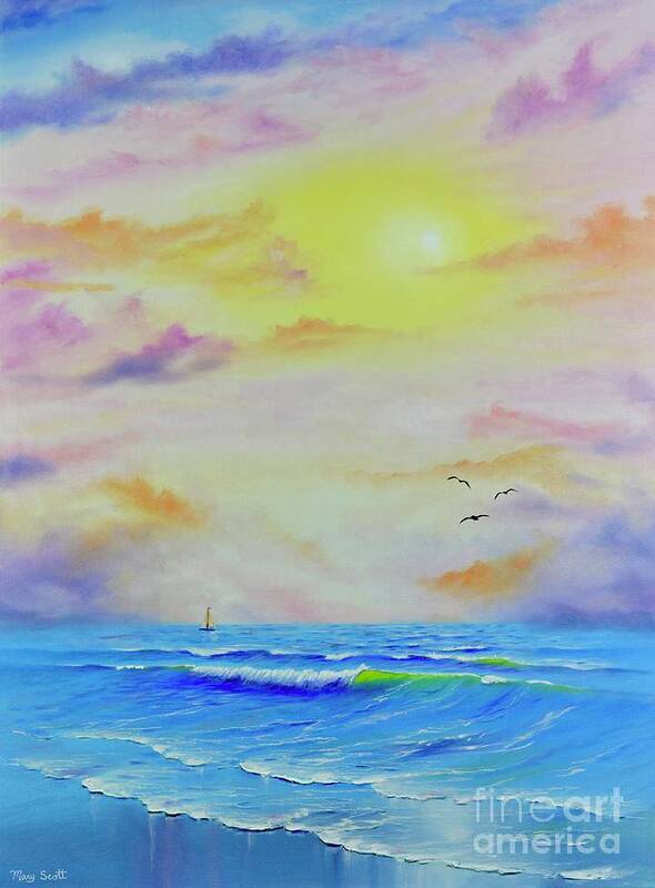 Beach Art Print featuring the painting Dreamy Seascape by Mary Scott