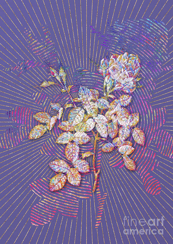 Mosaic Art Print featuring the mixed media Dwarf Damask Rose Mosaic Botanical Art on Veri Peri n.0143 by Holy Rock Design