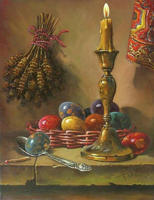  Still Life Art Print featuring the painting Easter - decorating eggs by Dusan Vukovic