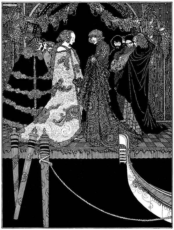 Poe Art Print featuring the drawing Edgar Allen Poe - Tales of Mystery and Imagination 1919 - The Assignation of Venice, Aphrodite by Harry Clarke