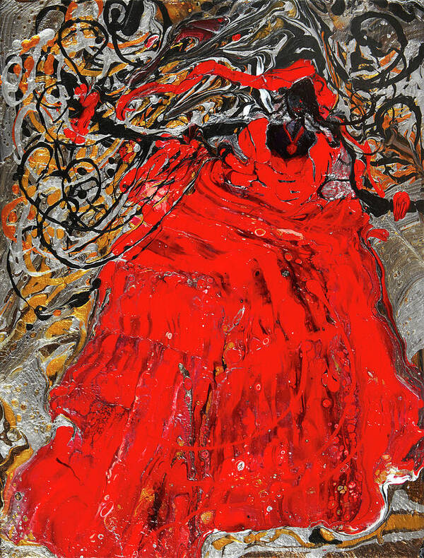 Fluid Pour Art Print featuring the painting Elegance in Red by Tessa Evette