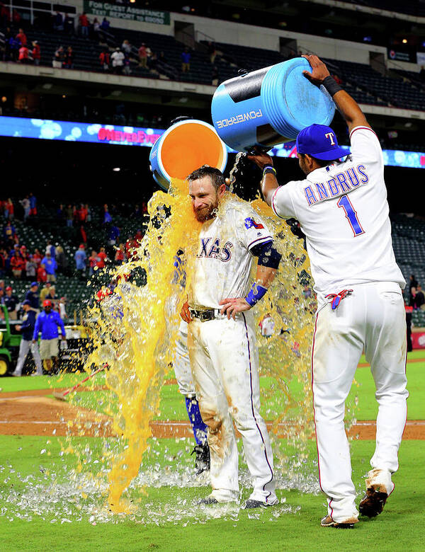 People Art Print featuring the photograph Elvis Andrus and Jonathan Lucroy by Rick Yeatts