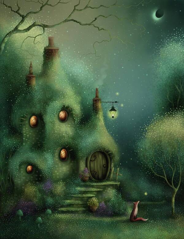 Fairy Cottage Art Print featuring the painting Fairy Fox Cottage by Joe Gilronan