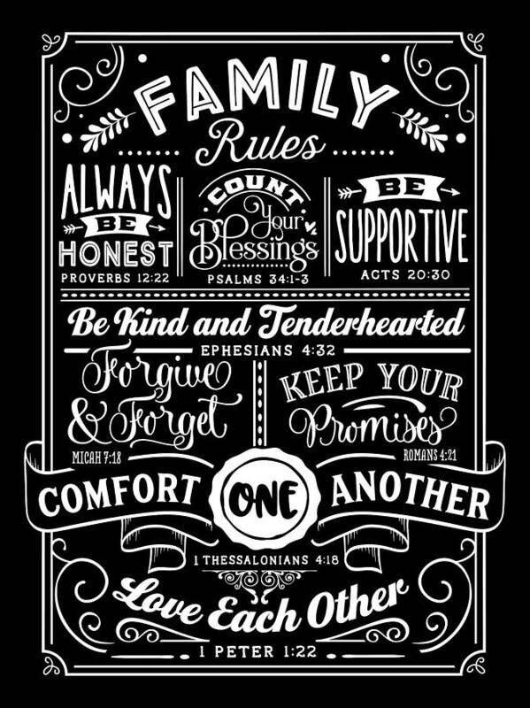 Family Art Print featuring the digital art Family Rules Verses by Sambel Pedes