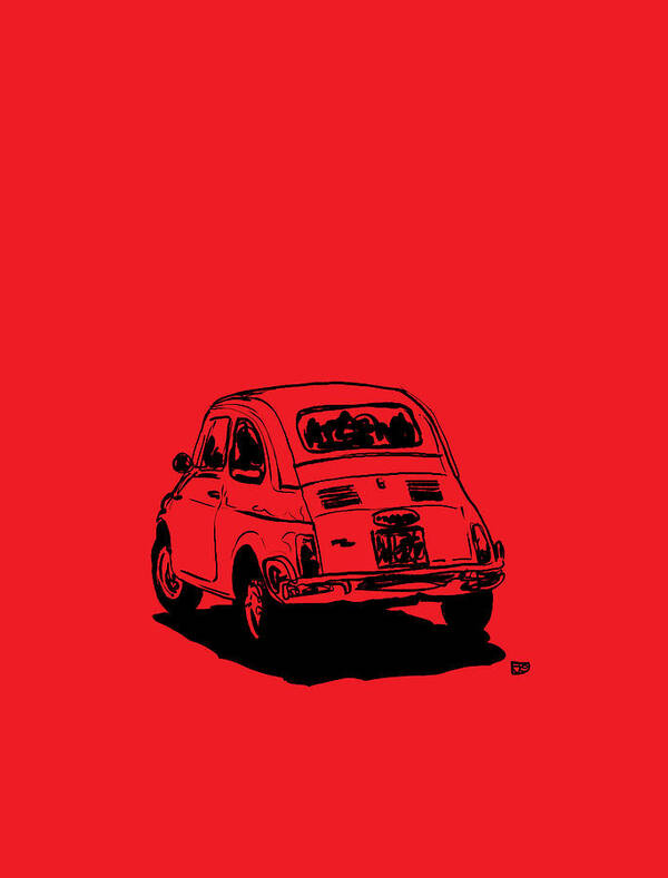 Fiat Art Print featuring the drawing Fiat 500 Red by Giuseppe Cristiano