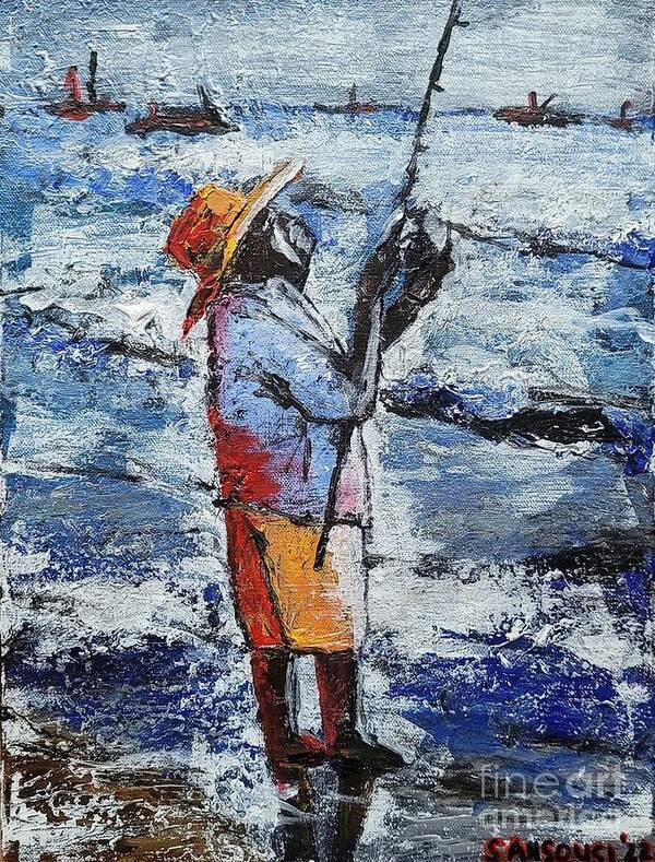  Art Print featuring the painting Fisherman Cocoa Beach by Mark SanSouci