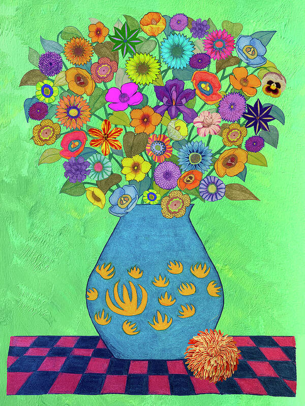 Floral Bouquet Art Print featuring the mixed media Floral Bouquet on Green by Lorena Cassady