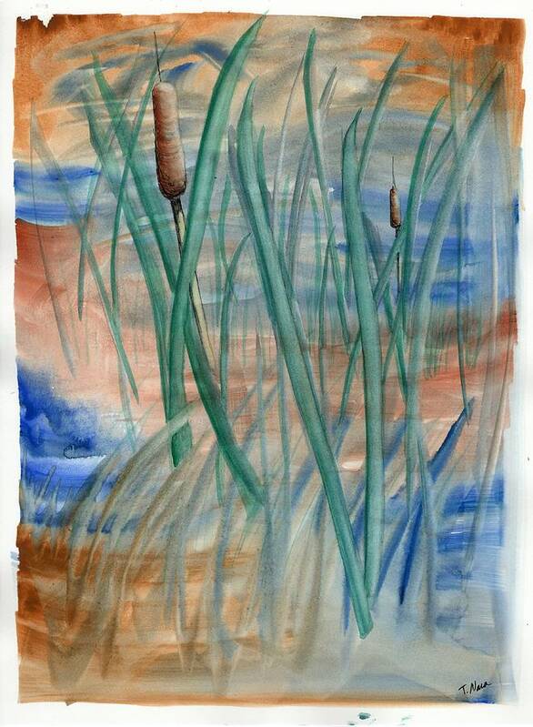 Watercolor Art Print featuring the painting Forage. Cattails by Tammy Nara