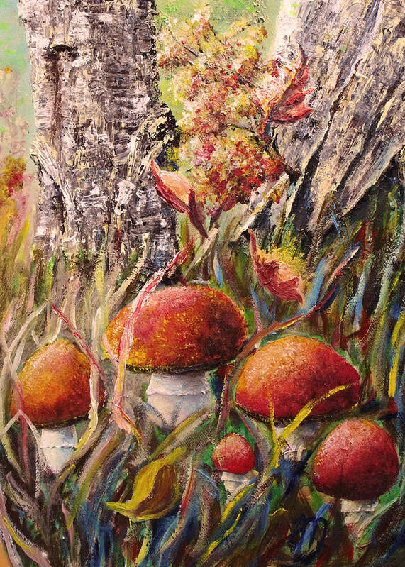 Mushrooms Art Print featuring the painting Forest by Medea Ioseliani