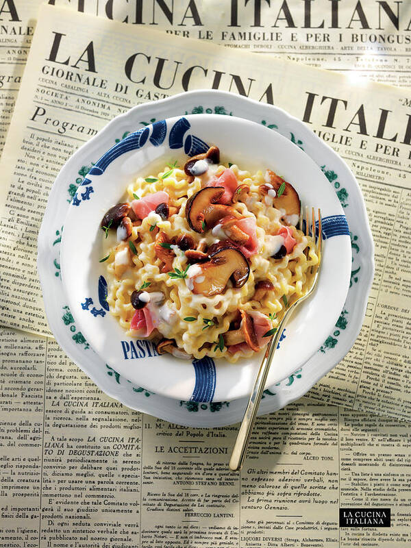 Cucina Art Print featuring the photograph Fusilloni with a Cream Sauce, Mushrooms, and Prosciutto by Riccardo Lettieri
