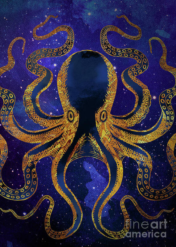 Galaxy Art Print featuring the digital art Galaxy Octopus by Sambel Pedes