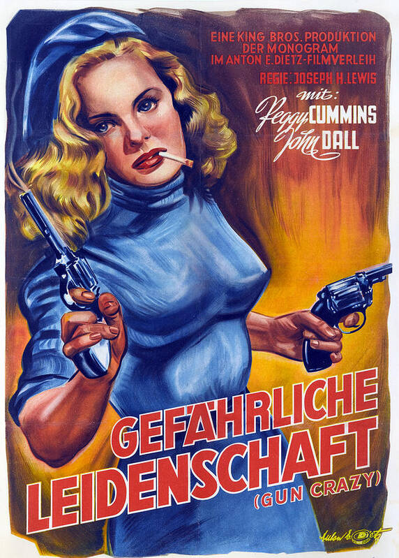 Movie Posters Art Print featuring the painting Gefahrliche Leidenschaft Gun Crazy Movie Poster 1950 by Movie Posters