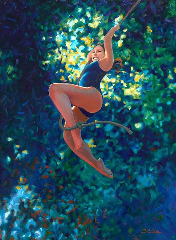 Swinging Art Print featuring the painting Girl on a Rope - Legacy Collection by Kevin Leveque