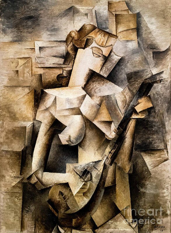 Girl With A Mandolin Art Print featuring the painting Girl with a Mandolin 1910 by Pablo Picasso by Pablo Picasso